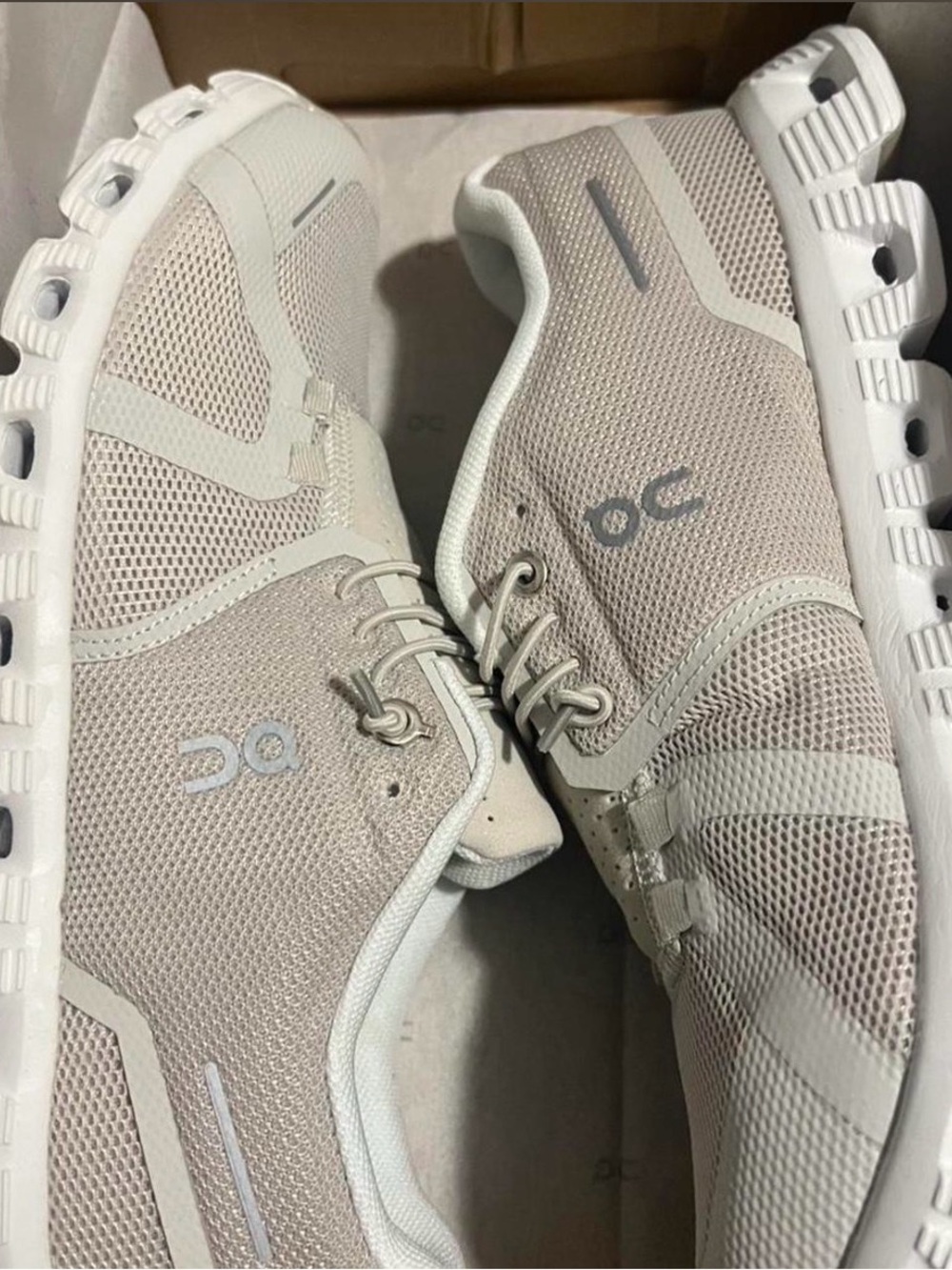 On Cloud Running Women's Athletic Sneakers in Light Beige and White